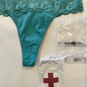 Commando Teal Lace-Trim Thong Panty